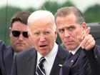 President Joe Biden talks with his son Hunter Biden at the Delaware Air National Guard Base in Delaware in June.