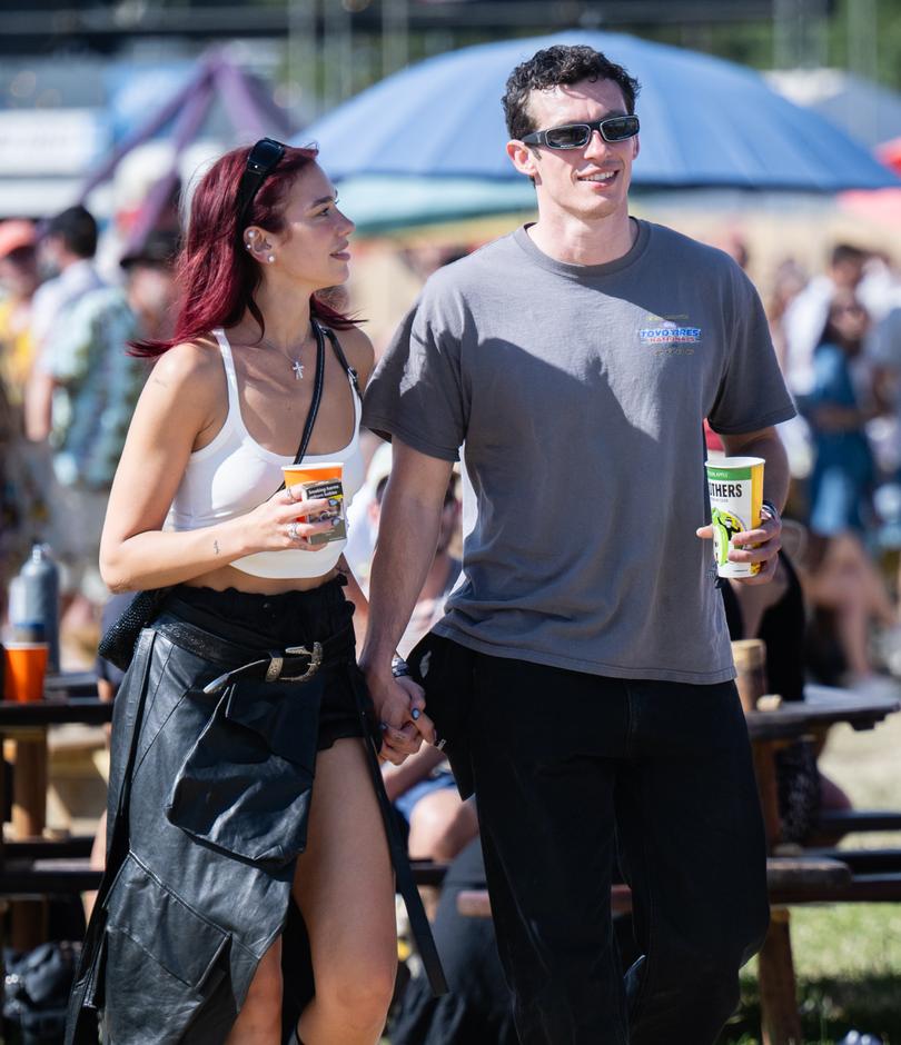 Dua Lipa and Callum Turner at Glastonbury Festival 2024.