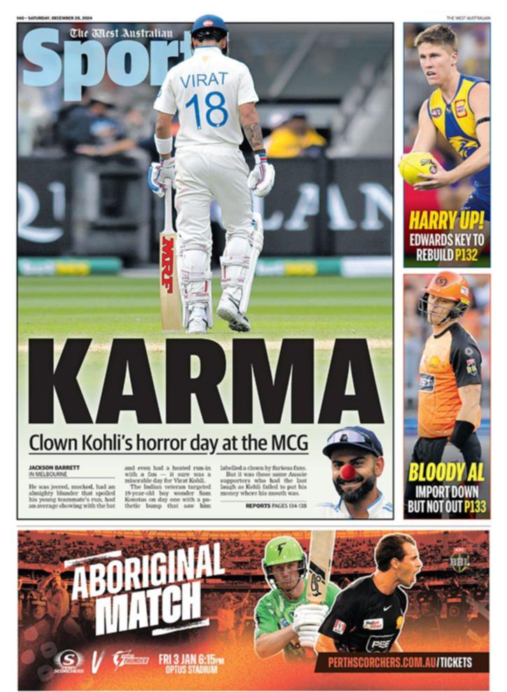 The back page of Saturday's The West Australian.