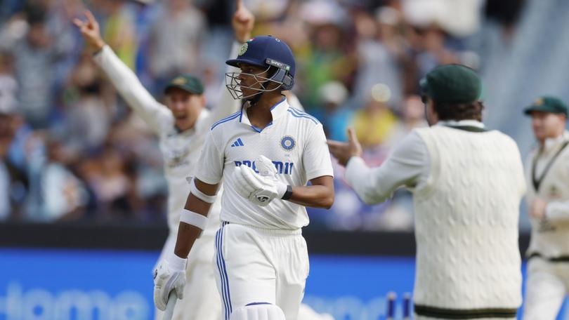 Yashasvi Jaiswal gestures at Virat Kohli after he was run-out.