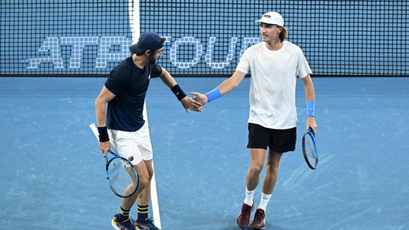 Jordan Thompson (L) has slammed the doping ban of doubles partner Max Purcell (R). (Darren England/AAP PHOTOS)