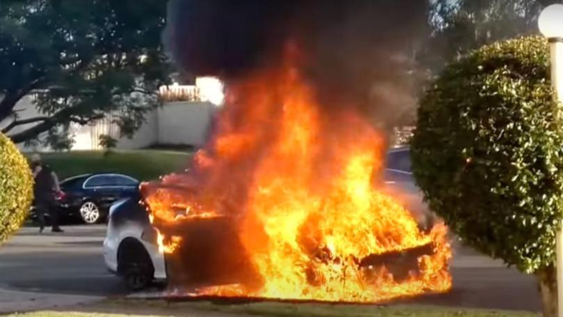 A getaway vehicle was found in flames near the fatal shooting in Sydney's southwest. 