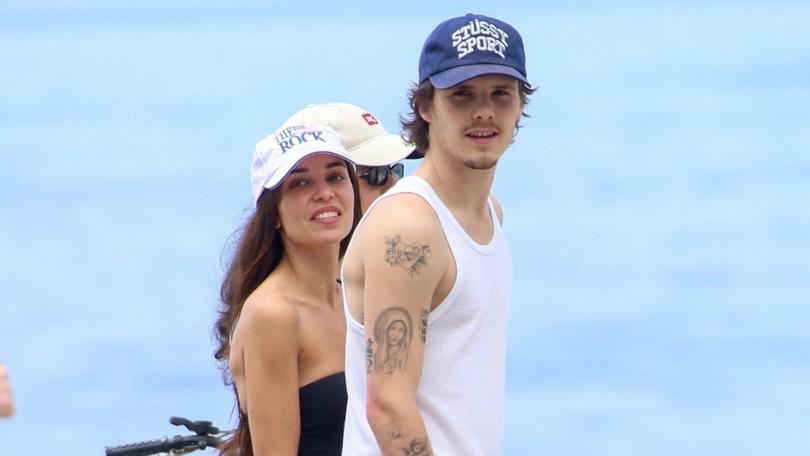 Cruz Beckham and girlfriend Jackie Apostel on the iconic Ipanema Beach in Rio de Janeiro.