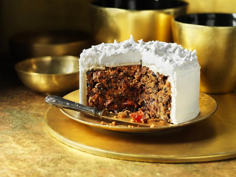 Iced traditional fruit christmas cake