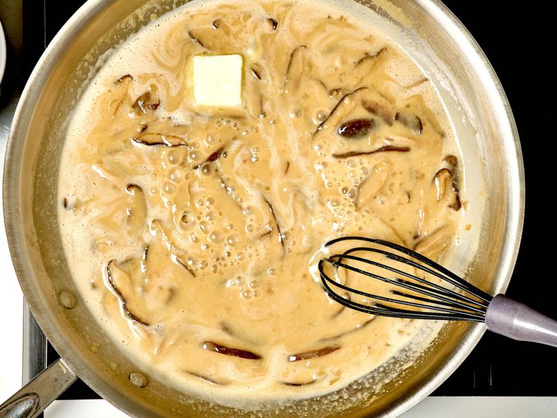 Slowly whisk in cold butter to create a luscious, shiny sauce.