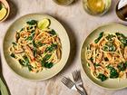 Linguine With miso butter, shiitakes and spinach.