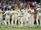 Sam Konstas and Pat Cummins celebrate Australia's victory over India in the Boxing Day Test.