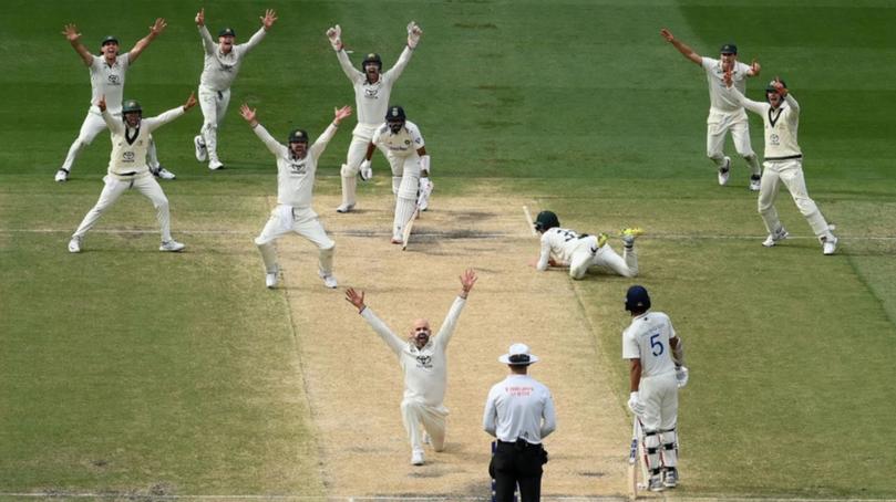 Nathan Lyon appeals for the final wicket of the Boxing Day Test. 