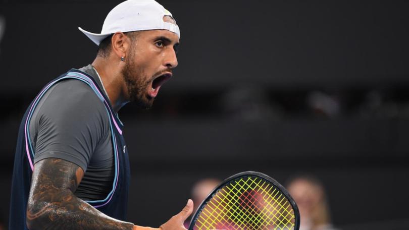 Nick Kyrgios's singles return was halted by a Giovanni Mpetshi Perricard serving masterclass. (Jono Searle/AAP PHOTOS)