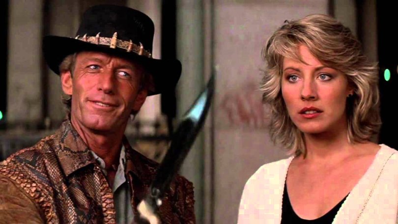 Paul Hogan and Linda Kozlowski in the famous ‘knife’ scene in Crocodile Dundee. 