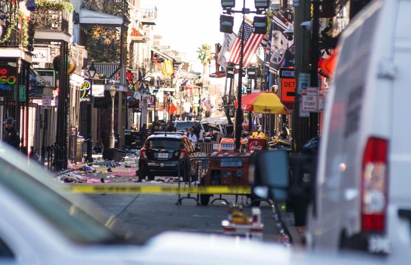 Police respond in the French Quarter after a car ploughed into a crowd in New Orleans, Louisiana.