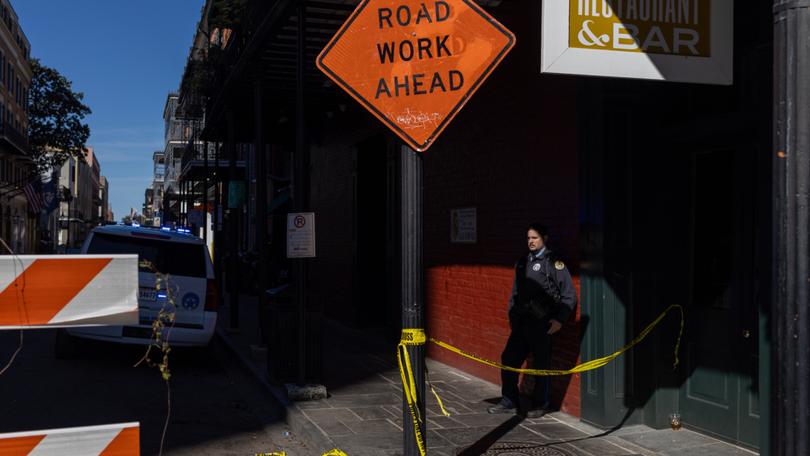 The scene Wednesday in New Orleans's French Quarter where a person drove a pickup into a crowd of people.