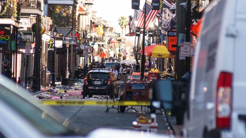 Police respond in the French Quarter after a car plowed into a crowd in New Orleans, Louisiana, USA, 01 January 2025. 