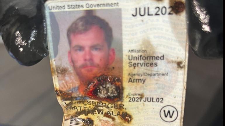 Las Vegas police displayed a US Army ID belonging to Matthew Livelsberger, found inside the Tesla Cybertruck involved in the explosion outside the Trump Hotel.