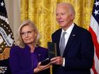 US President Joe Biden awards the Presidential Citizens Medal to Liz Cheney at the White House, Washington, DC, USA, 02 January 2025. The Presidential Citizens Medal is bestowed by the President to individuals who have performed exemplary deeds or services. EPA-EFE/WILL OLIVER/POOL