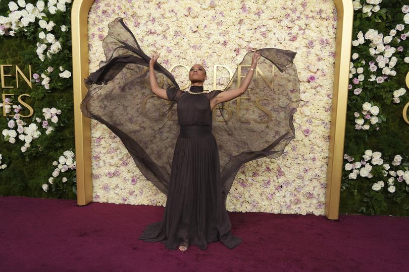 Ariana DeBose arrives at the 82nd Golden Globes on Sunday, Jan. 5, 2025, at the Beverly Hilton in Beverly Hills, Calif. (Photo by Jordan Strauss/Invision/AP)