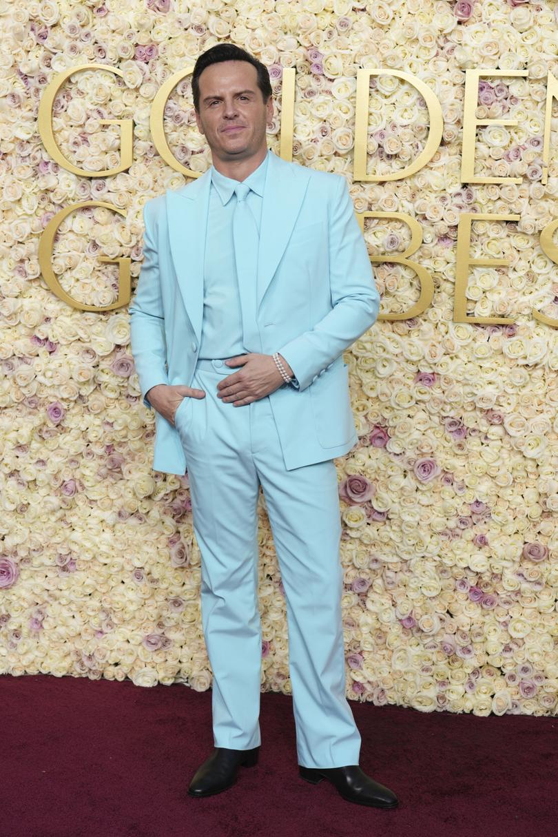 Andrew Scott arrives at the 82nd Golden Globes on Sunday, Jan. 5, 2025, at the Beverly Hilton in Beverly Hills, Calif. (Photo by Jordan Strauss/Invision/AP)