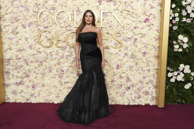 Sofía Vergara arrives at the 82nd Golden Globes on Sunday, Jan. 5, 2025, at the Beverly Hilton in Beverly Hills, Calif. (Photo by Jordan Strauss/Invision/AP)