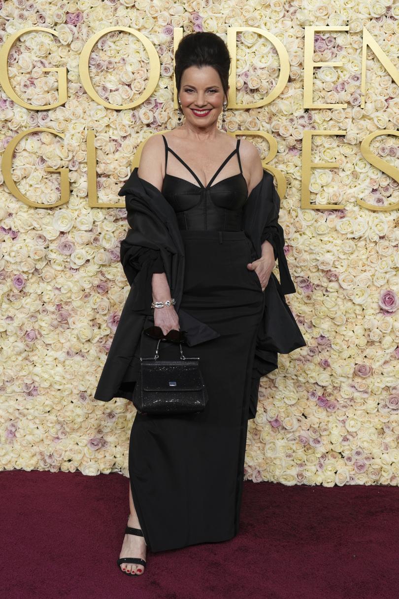 Fran Drescher arrives at the 82nd Golden Globes on Sunday, Jan. 5, 2025, at the Beverly Hilton in Beverly Hills, Calif. (Photo by Jordan Strauss/Invision/AP)