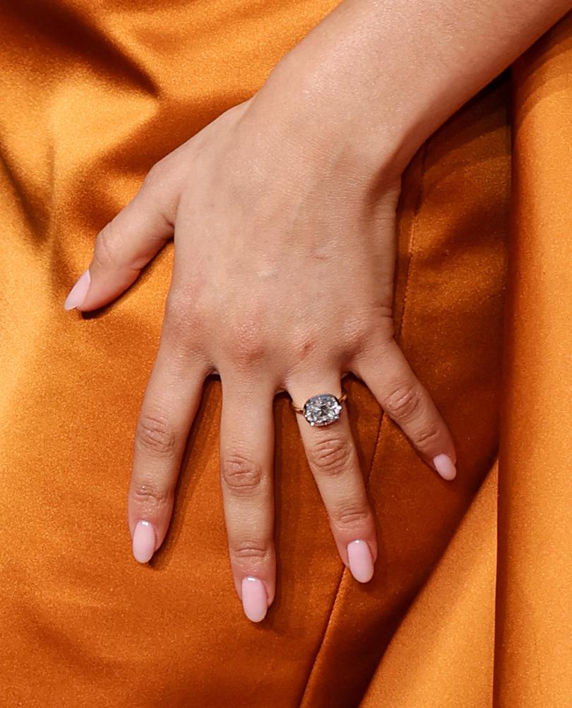 Close-up of the ring on Zendaya’s finger, which sparked speculation she and Tom Holland were engaged.