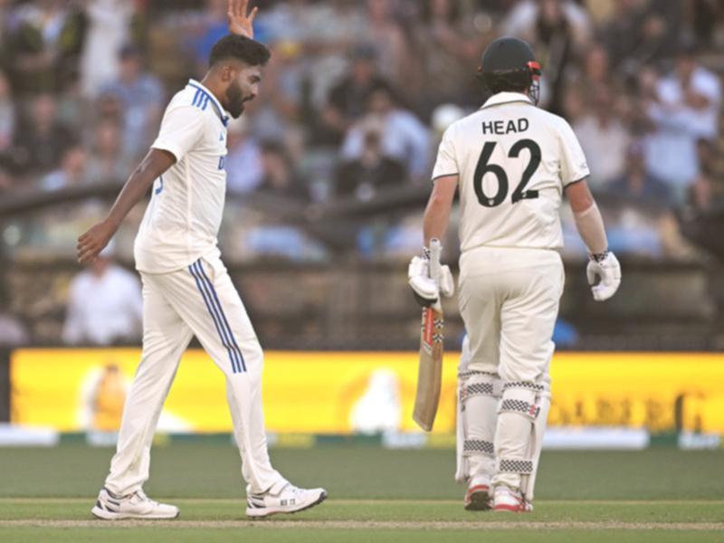 India's Mohammed Siraj gives Australia's Travis Head a send-off in the second Test in Adelaide. 