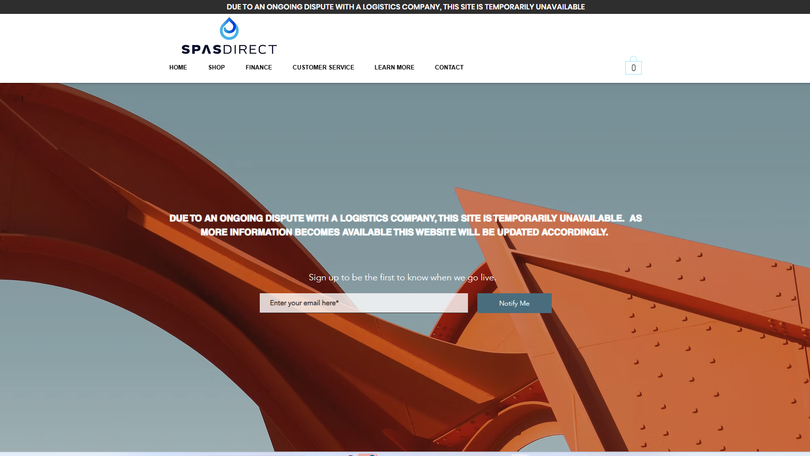 The Spas Direct website is “temporarily unavailable.”
