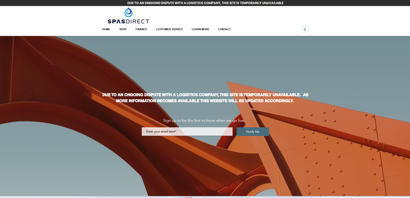 The Spas Direct website is ‘temporarily unavailable’.
