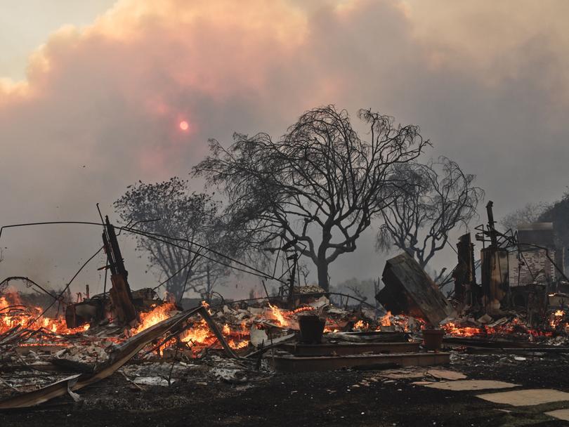 Remains of a destroyed home in the Pacific Palisades fire in Los Angeles, on Tuesday, Jan. 7, 2025. 