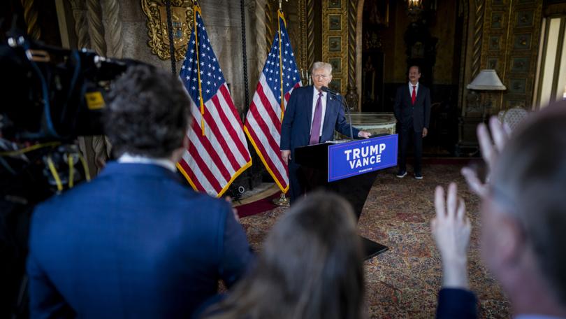 President-elect Donald Trump speaks during a news conference at his Mar-a-Lago club in Palm Beach, Fla., Jan. 7, 2025.  Trump’s news conference at Mar-a-Lago was a reminder of what the next four years may have in store. 