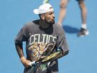 Nick Kyrgios of Australia reacts during a practice session on Thursday.