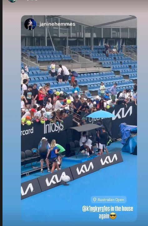 Nick Kyrgios greets fans during a practice session on Thursday.