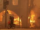 A structure was burning in the downtown Altadena section of Pasadena, California. 