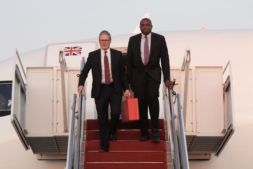 Prime Minister Sir Keir Starmer and Foreign Secretary David Lammy step from their aircraft as they arrive at Joint Base Andrews Airport, Washington DC ahead of talks with President Joe Biden.