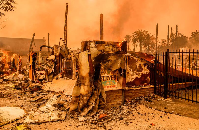 A pet store is seen burned to the ground during the Eaton fire in the Altadena area of Los Angeles county, California on January 8, 2025. 