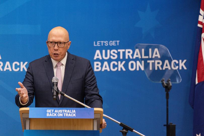 Leader of the Opposition Peter Dutton during a Liberal Party campaign rally in the seat of Chisholm in  Melbourne on Sunday.