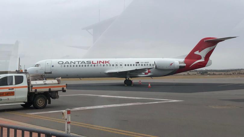 The Qantas aircraft that made a priority landing in Geraldton on Friday morning.