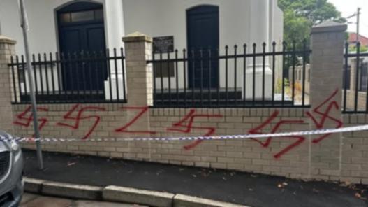 Newtown synagogue weas sprayed with anti-Semitic graffiti. 