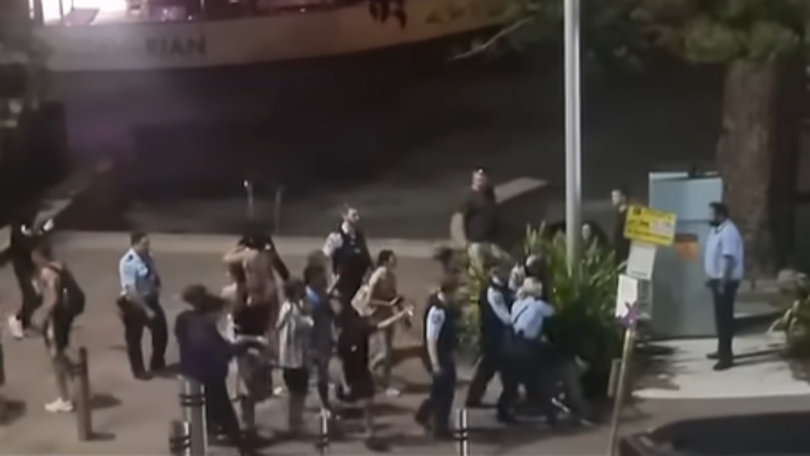 A brawl involving about 30 youths erupted at Manly Wharf.