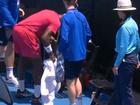 Frances Tiafoe throwing up on the sidelines.