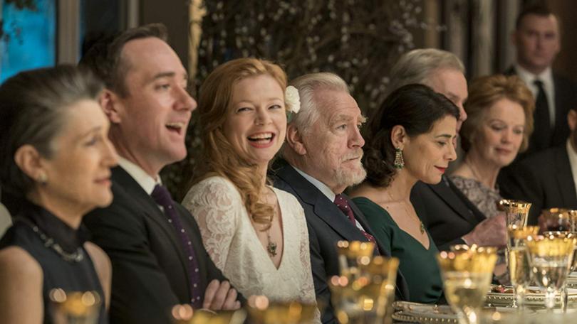 Brian Cox, Hiam Abbass, Matthew Macfadyen, and Sarah Snook in Succession season 1.