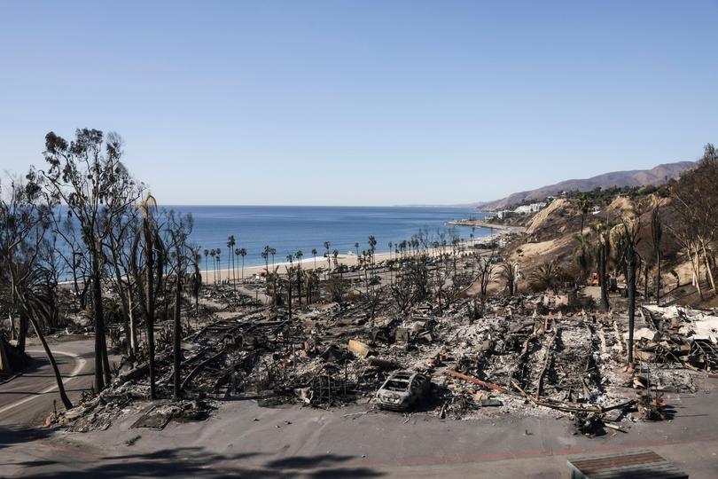 A neighbourhood destroyed by the Palisades wildfire in the Pacific Palisades neighbourhood of Los Angeles, California, USA, 13 January 2025.