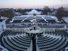 The sun rises on the National Mall during a presidential inauguration rehearsal on Capitol Hill on Sunday in Washington. 