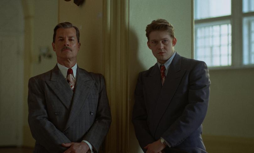 Guy Pearce, with Joe Alwyn, in The Brutalist. He has been nominated for a BAFTA award.