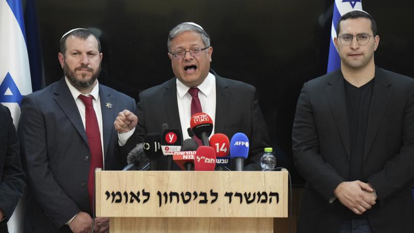 Israel's far-right National Security Minister, Itamar Ben-Gvir, centre, has warned of resignations if the ‘terrible’ ceasefire’ deal goes ahead. 