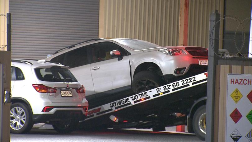 The alleged stolen Subaru was damaged during the car chase.