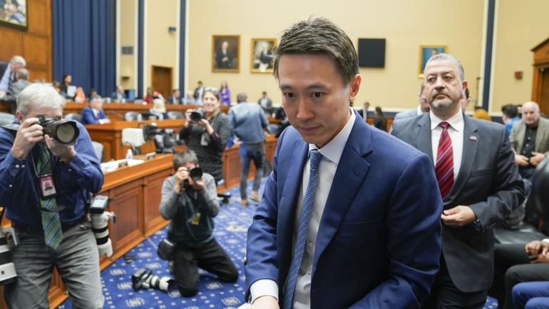 TikTok chief executive Shou Zi Chew at a hearing on Capitol Hill in March 2023. 