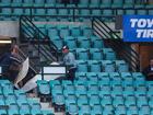 Debris falls from the roof in the the Bill O'Reilly Stand ahead of the Big Bash League match between the Sydney Sixers and Sydney Thunder at the SCG in Sydney, Friday, January 17, 2025. (AAP Image/Mark Evans) NO ARCHIVING, EDITORIAL USE ONLY, IMAGES TO BE USED FOR NEWS REPORTING PURPOSES ONLY, NO COMMERCIAL USE WHATSOEVER, NO USE IN BOOKS WITHOUT PRIOR WRITTEN CONSENT FROM AAP