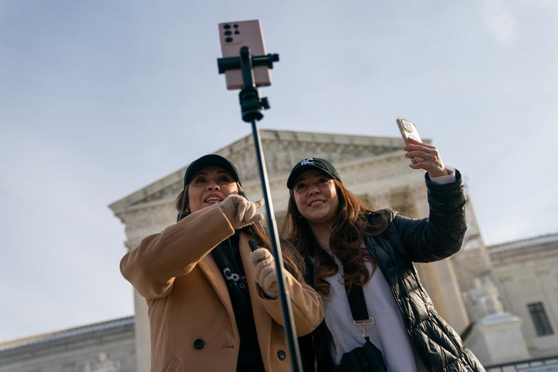 Content creators outside the Supreme Court ahead of arguments on social media app TikTok. MUST CREDIT: Allison Robbert for The Washington Post