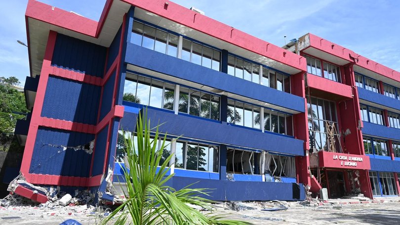 Severely quake-damaged buildings in Port Vila, Vanuatu. 