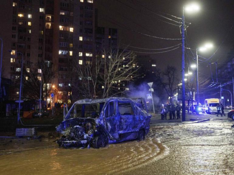 Three people were killed in the pre-dawn attack on Kyiv. (AP PHOTO)